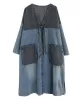 Artistic Retro Denim Long Sleeves Loose Tied Split-Joint Trench Outerwear