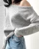 Casual Loose Long Sleeves Solid Color Off-The-Shoulder Sweater Tops