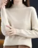 Office Long Sleeves Solid Color High-Neck Sweater Tops Pullovers