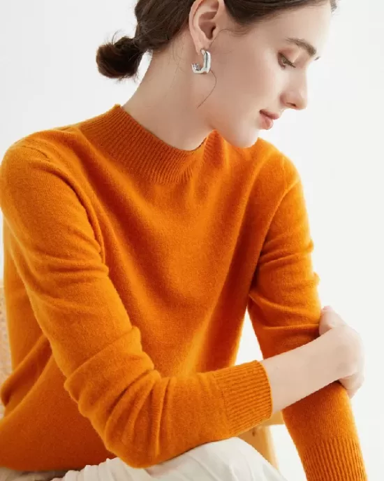 Office Long Sleeves Solid Color High-Neck Sweater Tops Pullovers