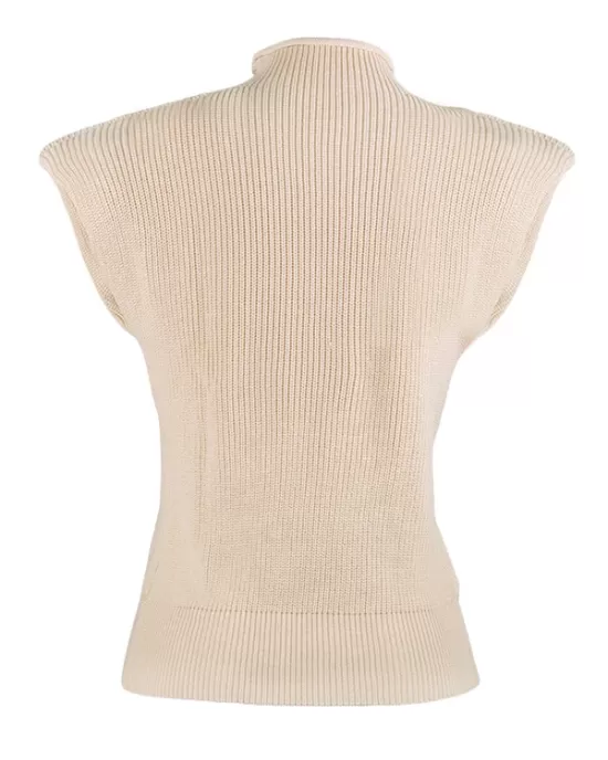 Casual Cap Sleeve Solid Color High-Neck Sweater Tops Pullovers