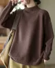 Vintage Long Sleeves Loose Solid Color High-Neck Sweater Tops