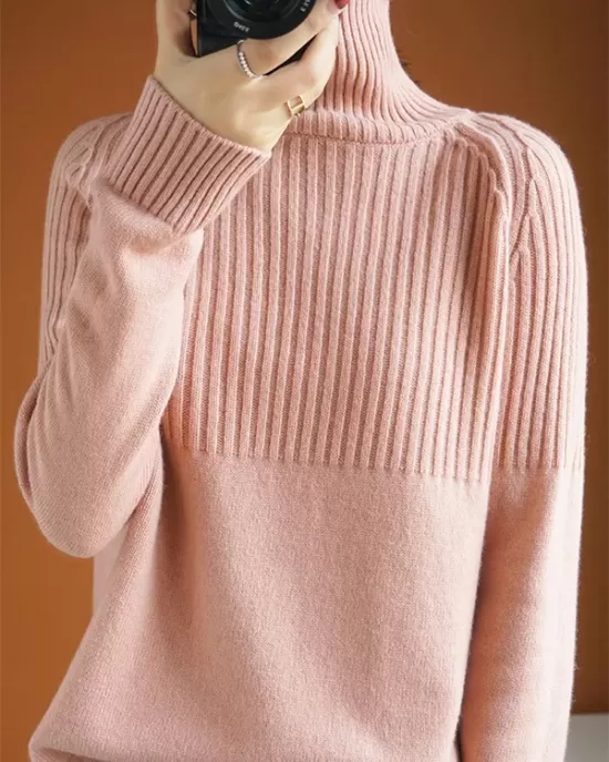 Casual Long Sleeves Loose Solid Color High-Neck Sweater Tops