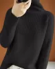 Casual Long Sleeves Loose Solid Color High-Neck Sweater Tops