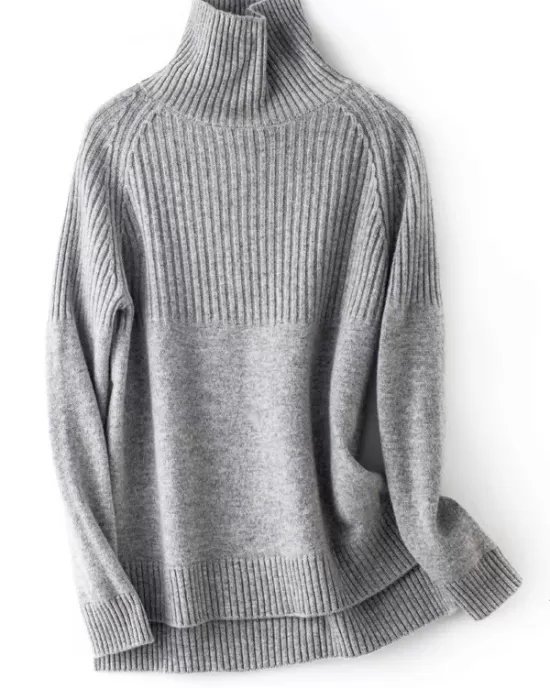 Casual Long Sleeves Loose Solid Color High-Neck Sweater Tops