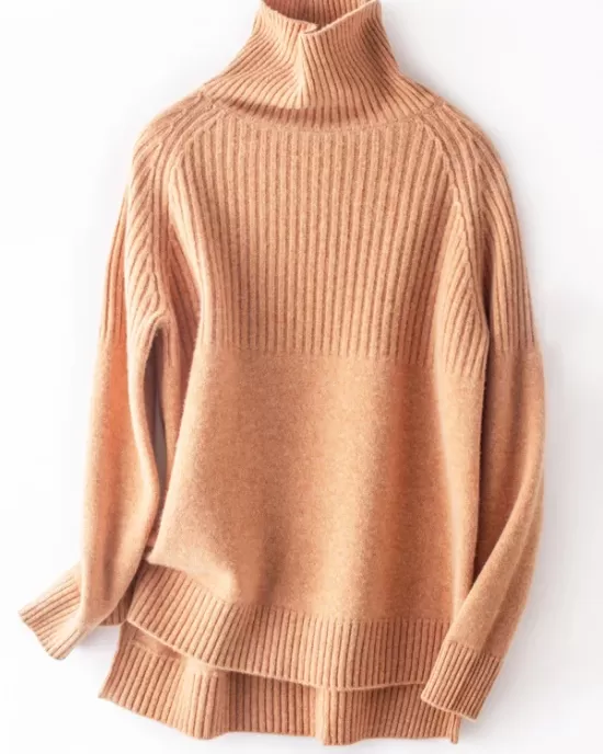 Casual Long Sleeves Loose Solid Color High-Neck Sweater Tops