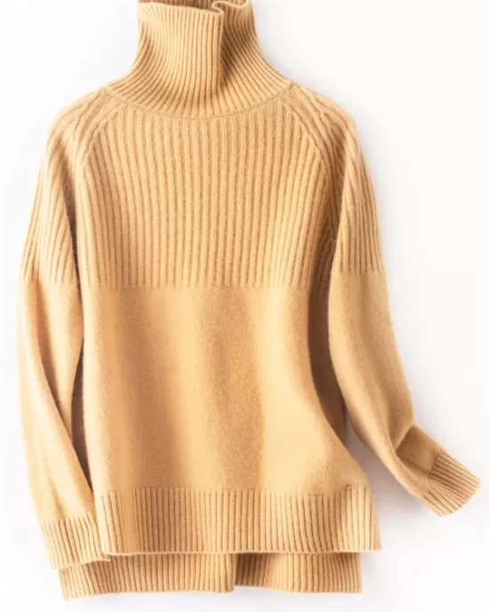 Casual Long Sleeves Loose Solid Color High-Neck Sweater Tops