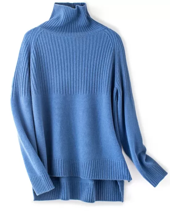 Casual Long Sleeves Loose Solid Color High-Neck Sweater Tops