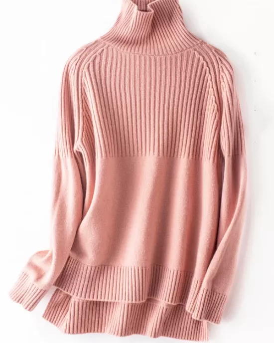 Casual Long Sleeves Loose Solid Color High-Neck Sweater Tops