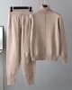 Casual Solid Long Sleeves High-Neck Sweater Tops & Drawstring Wide Leg Pants Suits