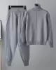 Casual Solid Long Sleeves High-Neck Sweater Tops & Drawstring Wide Leg Pants Suits