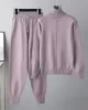 Casual Solid Long Sleeves High-Neck Sweater Tops & Drawstring Wide Leg Pants Suits