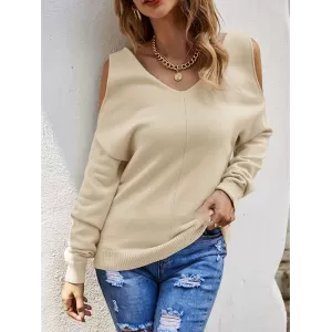 Casual Long Sleeves Solid Color Halter-Neck Sweater Tops