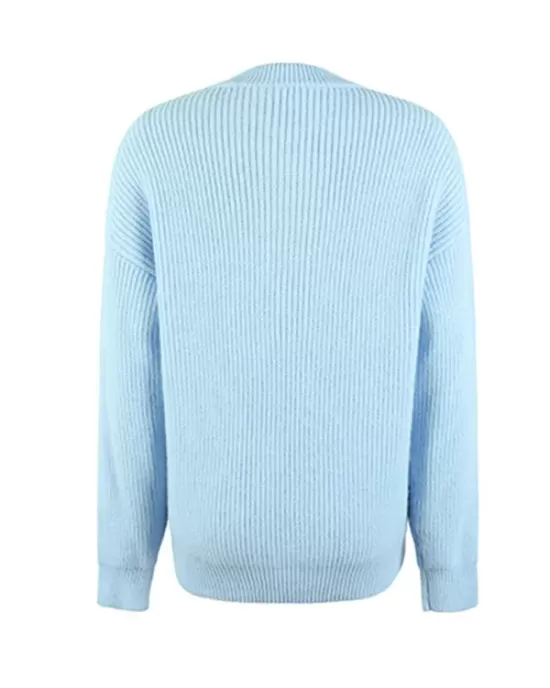 Casual Long Sleeves Solid Color Round-Neck Sweater Tops