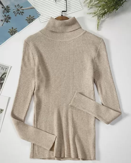 Simple Skinny Solid Color High-Neck Sweater Tops