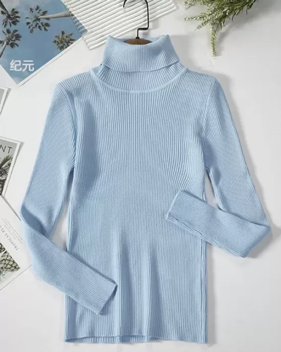 Simple Skinny Solid Color High-Neck Sweater Tops