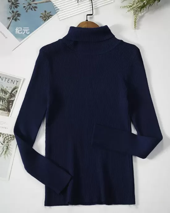 Simple Skinny Solid Color High-Neck Sweater Tops