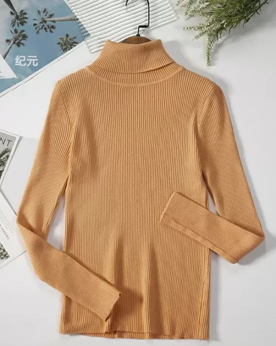 Simple Skinny Solid Color High-Neck Sweater Tops