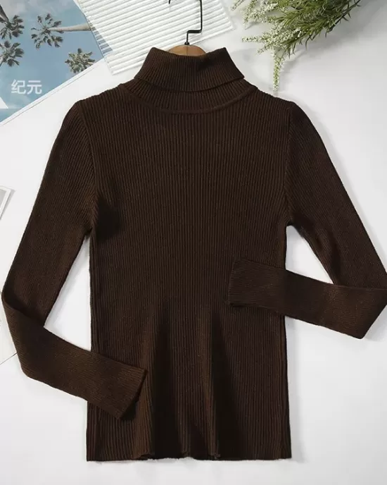 Simple Skinny Solid Color High-Neck Sweater Tops