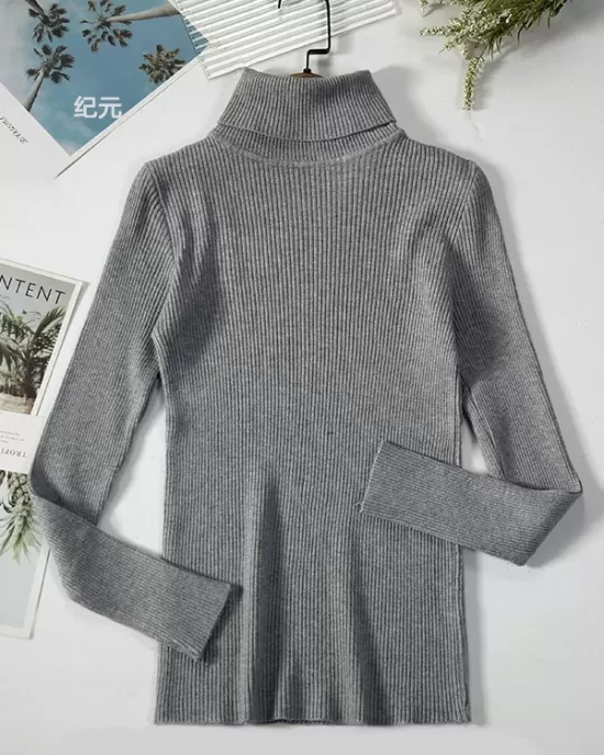 Simple Skinny Solid Color High-Neck Sweater Tops