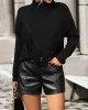 Solid Color Tasseled Long Sleeves Loose High-neck Sweater Tops Pullovers Knitwear