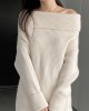 Solid Color Long Sleeves Loose Off-the-shoulder Sweater Pullovers Knitwear