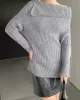 Solid Color Long Sleeves Loose Off-the-shoulder Sweater Pullovers Knitwear