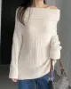 Solid Color Long Sleeves Loose Off-the-shoulder Sweater Pullovers Knitwear