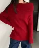 Solid Color Long Sleeves Loose Off-the-shoulder Sweater Pullovers Knitwear