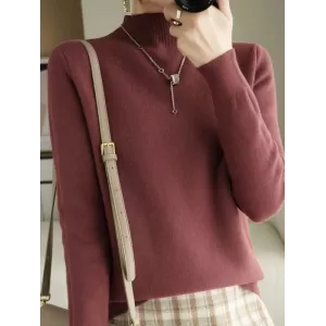 Skinny Solid Color Half Turtleneck Sweater Tops