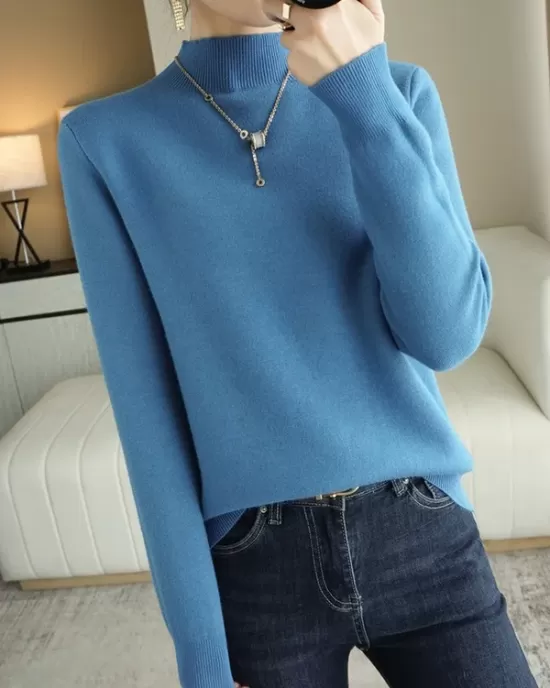 Skinny Solid Color Half Turtleneck Sweater Tops