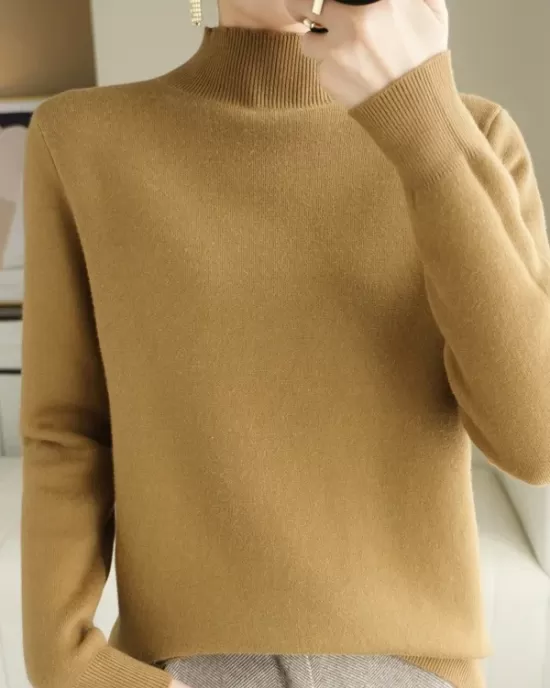 Skinny Solid Color Half Turtleneck Sweater Tops