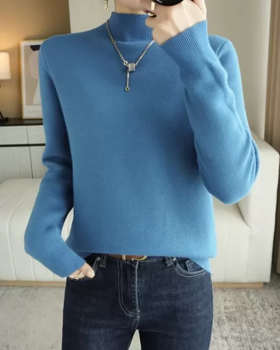 Skinny Solid Color Half Turtleneck Sweater Tops