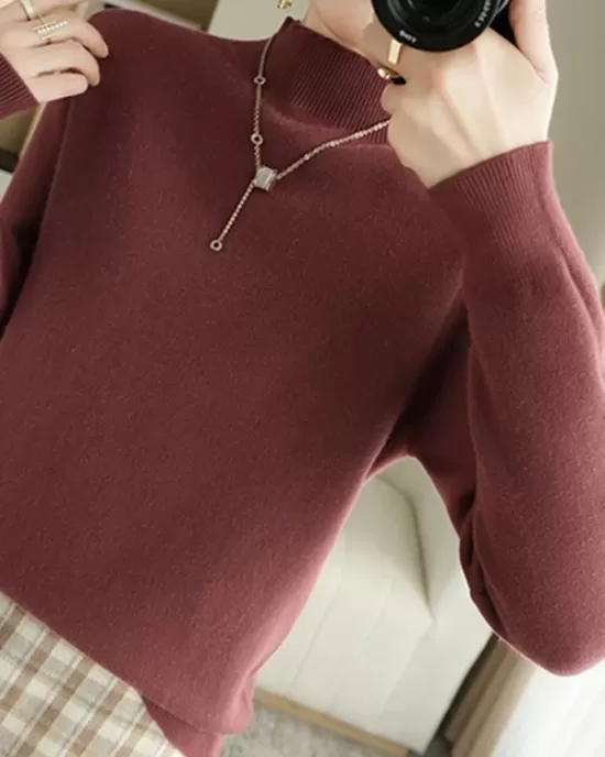 Skinny Solid Color Half Turtleneck Sweater Tops