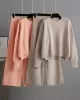 Urban Loose Long Sleeves Solid Color Round-Neck High-Low Sweater Tops & Wide Leg Pants Suits