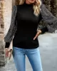 Sequined Split-Joint Bishop Sleeve Long Sleeves High-Neck Sweater Tops Pullovers