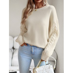 Solid Color Long Sleeves Loose Round-Neck Sweater Pullovers