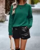 Solid Color Long Sleeves Loose Round-Neck Sweater Pullovers