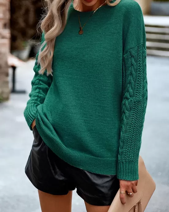 Solid Color Long Sleeves Loose Round-Neck Sweater Pullovers