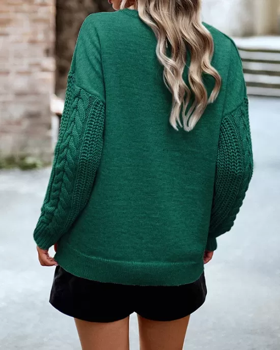 Solid Color Long Sleeves Loose Round-Neck Sweater Pullovers