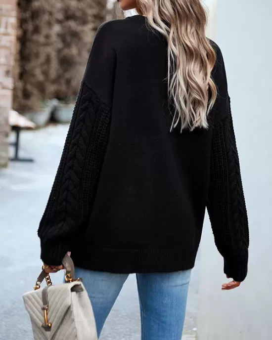 Solid Color Long Sleeves Loose Round-Neck Sweater Pullovers