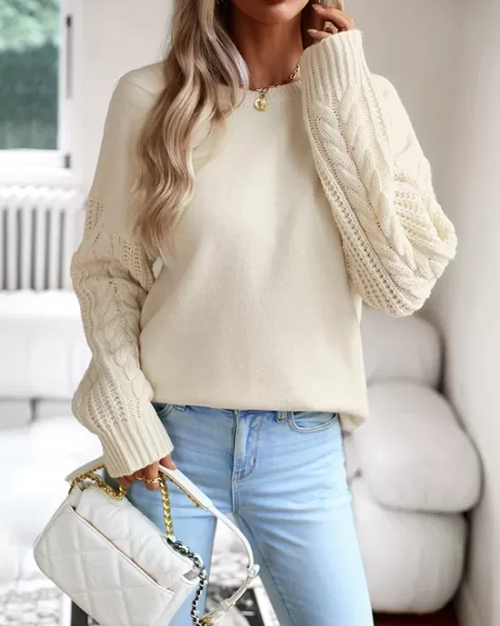 Solid Color Long Sleeves Loose Round-Neck Sweater Pullovers