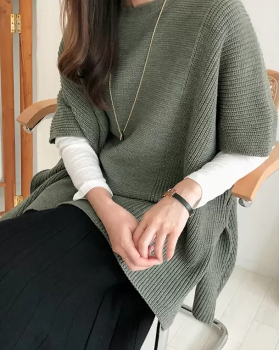 Casual Loose Split-Side Round-Neck Sweater Tops