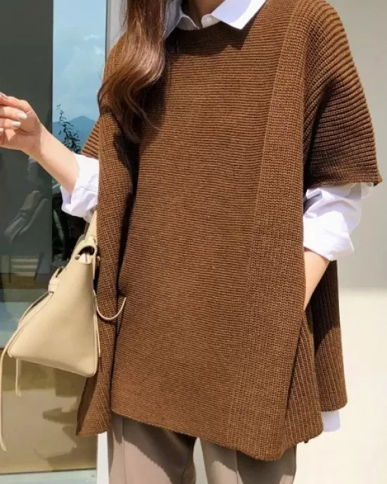 Casual Loose Split-Side Round-Neck Sweater Tops