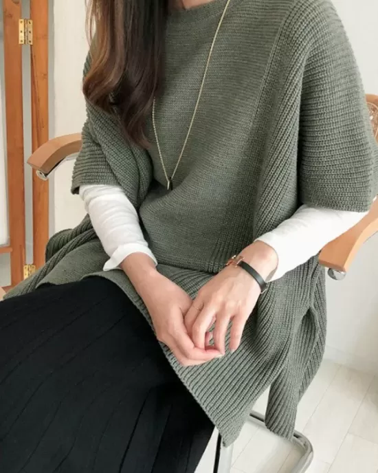 Casual Loose Split-Side Round-Neck Sweater Tops