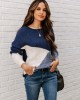 Casual Long Sleeves Loose Contrast Color Round-Neck Sweater Tops