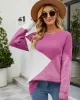 Casual Long Sleeves Loose Contrast Color Round-Neck Sweater Tops