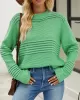 Hollow Solid Color Long Sleeves Loose Round-Neck Sweater Tops Pullovers Knitwear