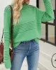 Hollow Solid Color Long Sleeves Loose Round-Neck Sweater Tops Pullovers Knitwear