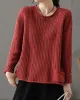 Artistic Retro Loose Long Sleeves Jacquard Solid Color Round-Neck Sweater Tops